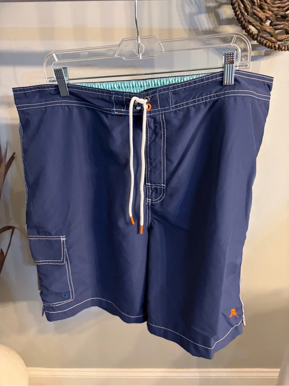 Men's Navy Blue Swim Trunks with Contrast Stitching size large